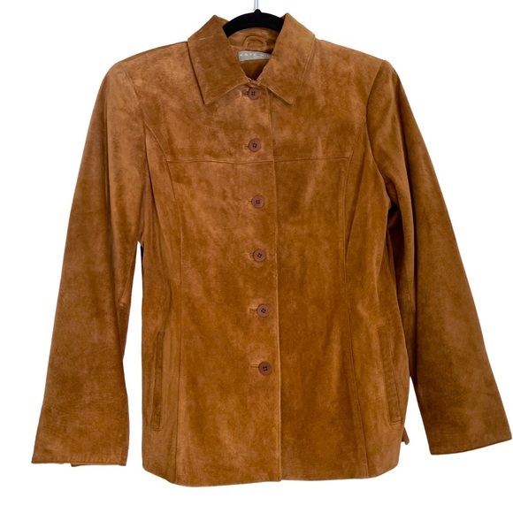 Kate Hill Petite Suede Button Front Jacket Western Boho Cowboy Tan Caramel color - Picture 1 of 7
